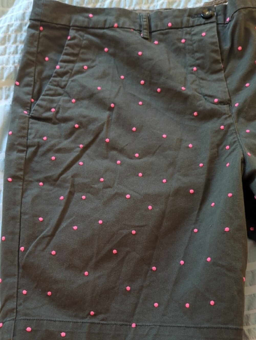 Boden Women's Olive Green Shorts with Pink Dot Embroidery - Picture 4 of 5